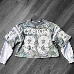Casual Camo Football Jersey for Men Long Sleeve Oversized Graphic T Shirt Streetwear Fashion Top - Product Image 1
