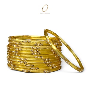 Collection Royale – Ensemble de Bracelets en Verre Jaune Plaqué Or avec Cristaux pour Femme – Bijoux de Mariage Ethniques Tendance – Vente en Gros - Product Image 3