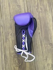Gants de boxe MMA Sanda Purple Black No Boxing No Life, à lacets, respirants, antidérapants, en cuir de vache véritable, équipement d'entraînement - Product Image 3