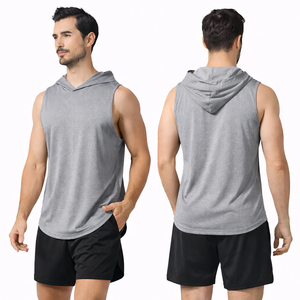 Camiseta sin mangas con capucha para hombre, chaleco con capucha para gimnasio y fitness, camiseta con capucha de algodón para entrenamiento muscular, ropa deportiva de verano con logo personalizado - Product Image 1