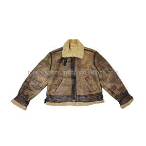 OEM Men's Brown Genuine <b>Sheepskin</b> Leather <b>Jackets</b> With Fur Lining Windproof Vintage Style Winter Coat Regular Fit Zipper Closure - Product Image 6