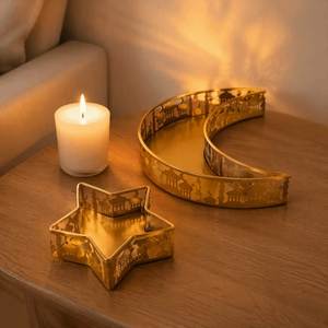 Bandeja de Servir de Lujo con Diseño de Luna Creciente y Estrella Dorada para Ramadán, Plato de Metal para Frutos Secos, Decoración Islámica para el Hogar, Set de Regalo Eid Mubarak - Product Image 4