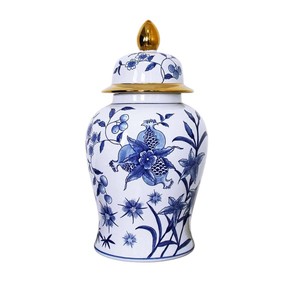 Multicolor Floral Metal Ginger Jar Millefleur Temple Jar Gold <b>Lid</b> Tabletop <b>Decorative</b> Urn Centerpiece - Product Image 2