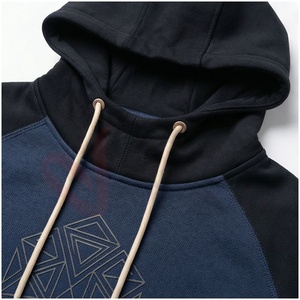 Ensemble de survêtement bleu marine pour homme, à capuche, manches longues, imprimé géométrique, poches latérales, cordon de serrage, vêtements décontractés pour l'automne - Product Image 4