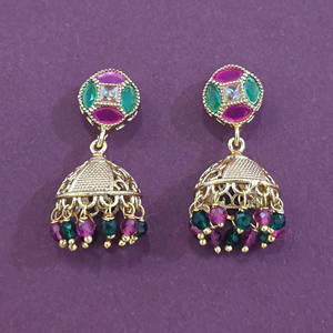 โรเดียมชุบโบราณ Jhumki ต่างหู206923 - Product Image 5