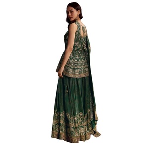 Green Crepe Printed Palazzo Suit With Gota Work Wholesale Women Ethnic Apparel Clothing Factory Bulk Supplier Fashion Clothing - Product Image 2