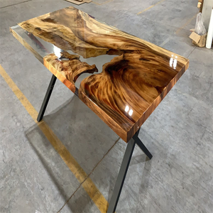 Latest Style <b>Walnut</b> Wood Kitchen Restaurant Clear River Epoxy Resin Slab Wooden Dining <b>Table</b> Home Decor - Product Image 2