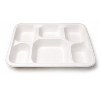 Assiette jetable en papier de canne à sucre 6 compartiments, compatible micro-ondes, plateau alimentaire à base d'amidon pour cafétéria et fête
