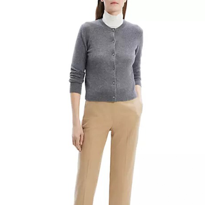 Cárdigan Gris de Punto de Primera Calidad para Mujer, Manga Larga, Cuello Redondo, Botones al Frente, Color Sólido, Estilo Minimalista para Otoño - Product Image 1