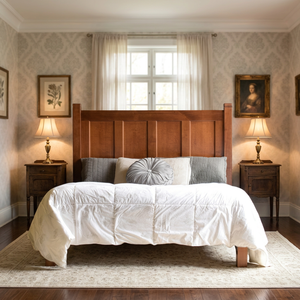 Modern Walnut Solid Wood Panel Platform <b>Bed</b> Queen Size <b>Space</b>-<b>Saving</b> Comfortable Durable Design - Product Image 5