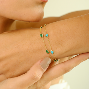 Wholesale New Minimalist Design Zambian <b>Emerald</b> Station Chain Bracelet Real K14 Yellow Gold Daily Wear Jewelry Graduation Gift - Product Image 4