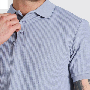 Polo piqué bleu clair pour homme, manches courtes, décontracté, respirant, tricoté, couleur unie, coupe classique, style streetwear - Product Image 6
