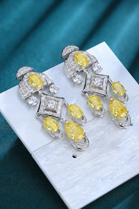 Luxury Geometric Chandelier <b>Earrings</b> With Yellow Zircon And <b>Diamond</b> Accents 925 Silver Women's Party Jewelry - Product Image 6