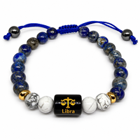 Bracelet de qualité supérieure du signe Zodiaque Libra, perles de lapis-lazuli bleu de 8 mm et de marbre blanc avec breloque en pierre noire gravée au laser, bijoux faits à la main