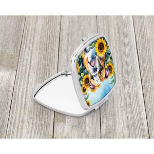 Miroir de maquillage de voyage compact pour femmes et filles Bulldog anglais Tournesols Idées cadeaux de poche pliantes décoratives - Product Image 2