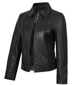 Chaqueta de Motocicleta Personalizada al por Mayor para Mujer, de Cuero Genuino Negro, Satinado, Impermeable, Resistente al Viento, Ecológica, Informal, con Cierre, para Invierno - Product Image 3