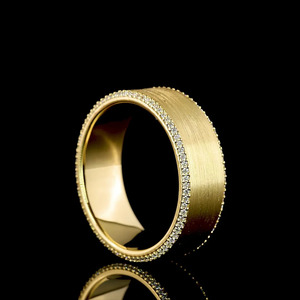 Anillo de banda ancha con diamante redondo cultivado en laboratorio para mujer, acabado cepillado, oro de 10K, 14K, 18K, plata 925, 935, para aniversario o boda - Product Image 4