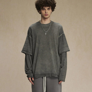 <b>Top</b> Trending Simple Plain Custom Shirt Unisex 2 in 1 Double <b>Layer</b> Long Sleeve t Shirt Double <b>Layer</b> Sleeve men's t-shirts - Product Image 4