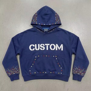Sudadera con capucha de moda urbana de peso pesado, personalizada con lavado ácido y pedrería, estampado DTG, efecto descolorido por el sol, oversize con cremallera - Product Image 2