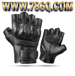 Gants de moto sans doigts été respirant en cuir de chèvre résistant à l'usure gants d'articulation durs - Product Image 1