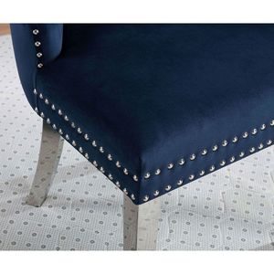 Set di 2 Sedie da Pranzo Contemporanee con Schienale Alto, Rivestite in Flanella Blu, con Bottoni Trapuntati - Product Image 4