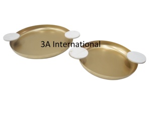 3A International Handmade Commercial Grade Round <b>Mirrored</b> Serving <b>Trays</b> <b>with</b> Handle Polished Metal Finish Restaurant Use - Product Image 2