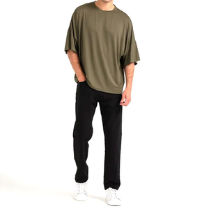T-shirts en coton 100% rouge uni pour hommes, décontractés, col rond, manches régulières, grandes tailles, coupe ample, anti-rides, écologiques - Product Image 1