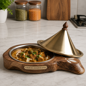 Plato de Servir de Madera de Lujo con Tapa de Cúpula Dorada, Calentador de Comida Marroquí Hecho a Mano para Hogar, Hotel, Restaurante - Product Image 3
