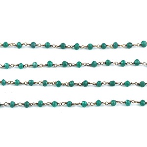 Natural Green Onyx Hydro Faceted Rondelle <b>Rosary</b> Chain With Silver Plating Gemstone Chain For Jewelry Making Wholesale Bulk - Product Image 5