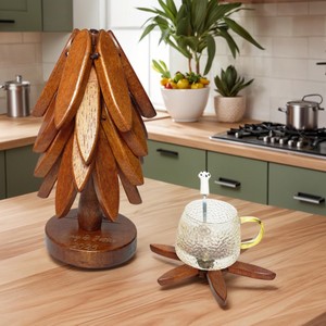 Sous-plats et dessous-de-bord en bois faits à la main en forme d'arbre, design nordique, forme personnalisée, accessoire de table décoratif - Product Image 5