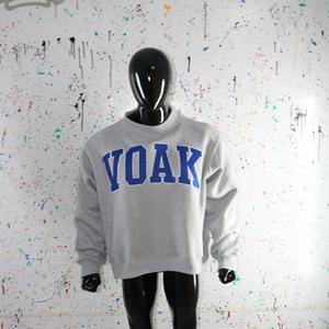 VOAK ASH GREY <b>Mock</b> <b>Neck</b> Sweatshirt 100% BLUE Applique Embroidery wide <b>neck</b> Sweatshirt Finer Threads - Product Image 1
