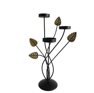 Support à bougie en métal noir Moradabad Art Metal Ware, design feuille, 35 cm de hauteur, résistant à la chaleur, décoration d'intérieur, durable, forme irrégulière - Product Image 2