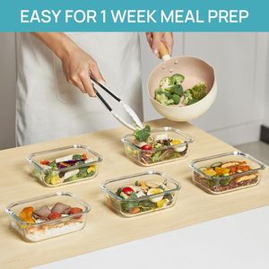 Lot de 5 contenants en verre de 22 oz pour la préparation des repas avec couvercles hermétiques, compatibles micro-ondes et four - Product Image 3