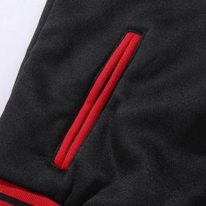 Men's Black <b>Red</b> Color Blocking Varsity Jacket Regular Fit Turn-down Collar Single Button Closure Casual Autumn Wear - Product Image 5