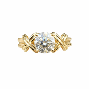 Bague de fiançailles classique et élégante avec diamant rond de 2 carats cultivé en laboratoire, en or jaune 14 carats, style croisé en X, bague solitaire unique - Product Image 6
