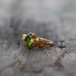 Nature Inspired <b>Peridot</b> Gemstone <b>Ring</b> 925 Sterling Silver 14K Gold Plated Womens Valentine Gift Elegant Jewelry - Product Image 2