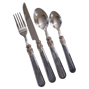 Ensemble de couverts en métal standard avec manches en nacre, finition miroir, passe au lave-vaisselle, pour mariage et usage domestique - Product Image 6