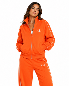 Front Zip OEM Hooded Sweatshirt <b>Thin</b> Stripes Regular Fit Jacket <b>Hoodies</b> Wide Leg Straight Trousers Lightweight 100% Cotton - Product Image 4