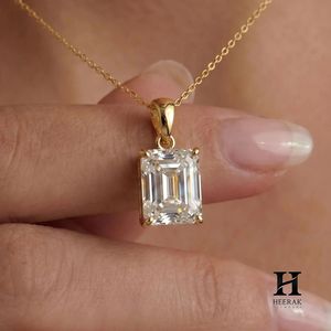 14k <b>Solid</b> <b>Gold</b> Emerald Cut Moissanite <b>Pendant</b> Necklace Minimalist Solitaire Engagement Jewelry Gift for Women - Product Image 2