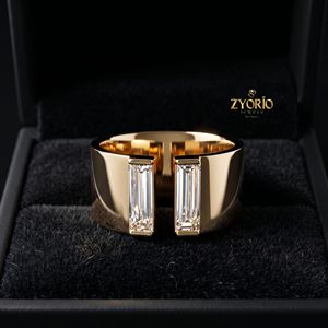 10K Gold Baguette Diamond <b>Open</b> <b>Ring</b> Contemporary Statement Wide Band <b>Ring</b> for Women - Product Image 4
