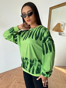 Sudadera Oversize de Cuello Redondo para Mujer, 100% Algodón, Estampado Dip Dye, Manga Larga, Tejido de Punto, Estilo Verano - Product Image 2