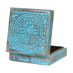 Caja organizadora de joyas de madera cuadrada al por mayor caja de madera de mango azul cielo para almacenamiento y decoración organizador de tocador de dormitorio - Product Image 2