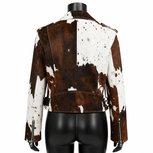Chaqueta de Motociclista de Cuero Vacuno Marrón y Blanco para Hombre, Diseño Personalizado, Cuello Camisero, Cierre de Cremallera, Estilo Moto de Invierno con Cinturón - Product Image 2