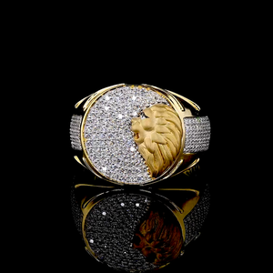 Lion Head Statement <b>Ring</b> for gents with Lab Grown Diamonds, Designer Gold Finish Hip Hop <b>Men</b>’s Cocktail <b>Ring</b>, Iced Out Jewelry - Product Image 1