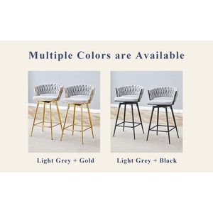 Set di 4 Sgabelli da Bar Girevoli con Cuscini in Lino Traspirante Beige e Gambe in Metallo Dorato per Comfort ed Eleganza - Product Image 6