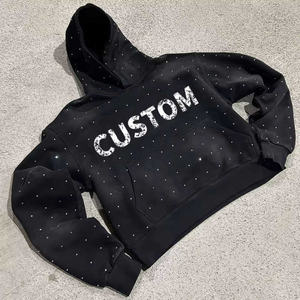 Sudadera con capucha de algodón orgánico 100% transpirable con cremallera y pedrería, estilo oversize, para hombre, venta al por mayor, OEM - Product Image 1