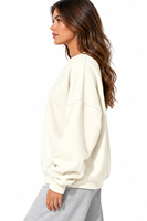 Sweat-shirt oversize pour femme, col rond, couleur unie, épaules tombantes, manches longues, 100% coton tricoté, vêtements d'automne