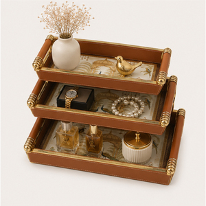 Luxury Mughal Art Peacock Wooden Serving Tray <b>Set</b> of 3 Decorative Nested Trays with Enamel Coated <b>Waterproof</b> Finish - Product Image 4