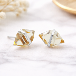 Citrine Quartz Elongated Hexagon <b>Stud</b> <b>Earring</b> <b>Silver</b> Plated Center Bezel <b>Set</b> Gemstone <b>Earring</b> Minimalist Jewelry Gift For Her - Product Image 6