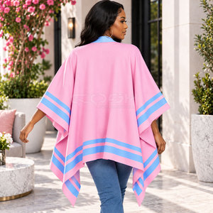 Cardigan décontracté à manches chauve-souris color block rayé rose et bleu, style long, de la sororité Cosh International - Product Image 4